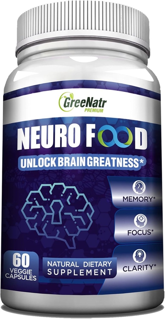 GreeNatr Brain Συμπληρώματα μνήμης και εστίασης - Ginko Biloba Capses Brain Booster Supplement με B1, Folic Acid & Calcium - Συμπληρώματα μνήμης για Γνωστική & Εγκεφαλική Υγεία 60 Κάψουλες (1 Μπουκάλι)