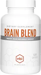 NBI Brain Blend for Memory, Focus, Concentration, Cognitive Function for Men & Women | Caffeine-Free with ALCAR, Alpha Lipoic Acid, Huperzine A, Turmeric | Nootropic | 120ct Capsules