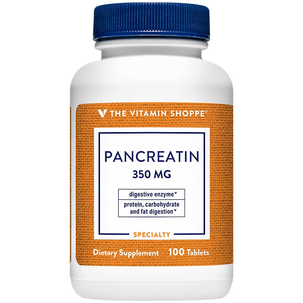 Το Vitamin Shoppe Pancreatin 500MG, Φυσικό συμπλήρωμα ενζύμων Digestive, υποστηρίζει την πέψη των λιπών, πρωτεϊνών, υδατανθράκων (100 δισκία)