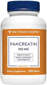 The Vitamin Shoppe Pancreatin 500MG, Natural Digestive Enzyme Supplement, Supports Digestion of Fats, Protein, Carbohydrates (100 Tablets)