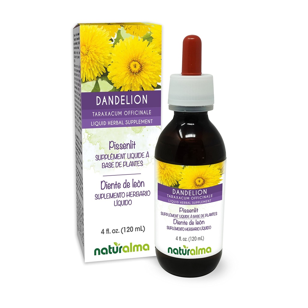 Naturalma Dandelion (Taraxacum officinale) Ρίζα και βότανο Αλκοόλ-ελεύθερο Βάμμα - 4 fl oz υγρό εκχύλισμα σταγόνας - φυτικό συμπλήρωμα - Vegan