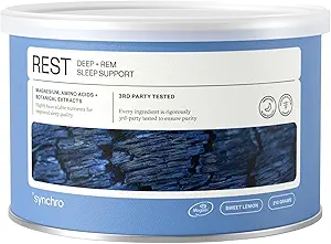 Synchro - Συμπληρώματα ύπνου ανάπαυσης, Βοηθήματα χαλάρωσης ύπνου για ενήλικες, συμπλήρωμα μαγνησίου σε σκόνη για τη βαθιά υποστήριξη ύπνου, συμπλήρωμα ύπνου νυκτός, γλυκό άρωμα λεμόνι, 210 γραμμάρια