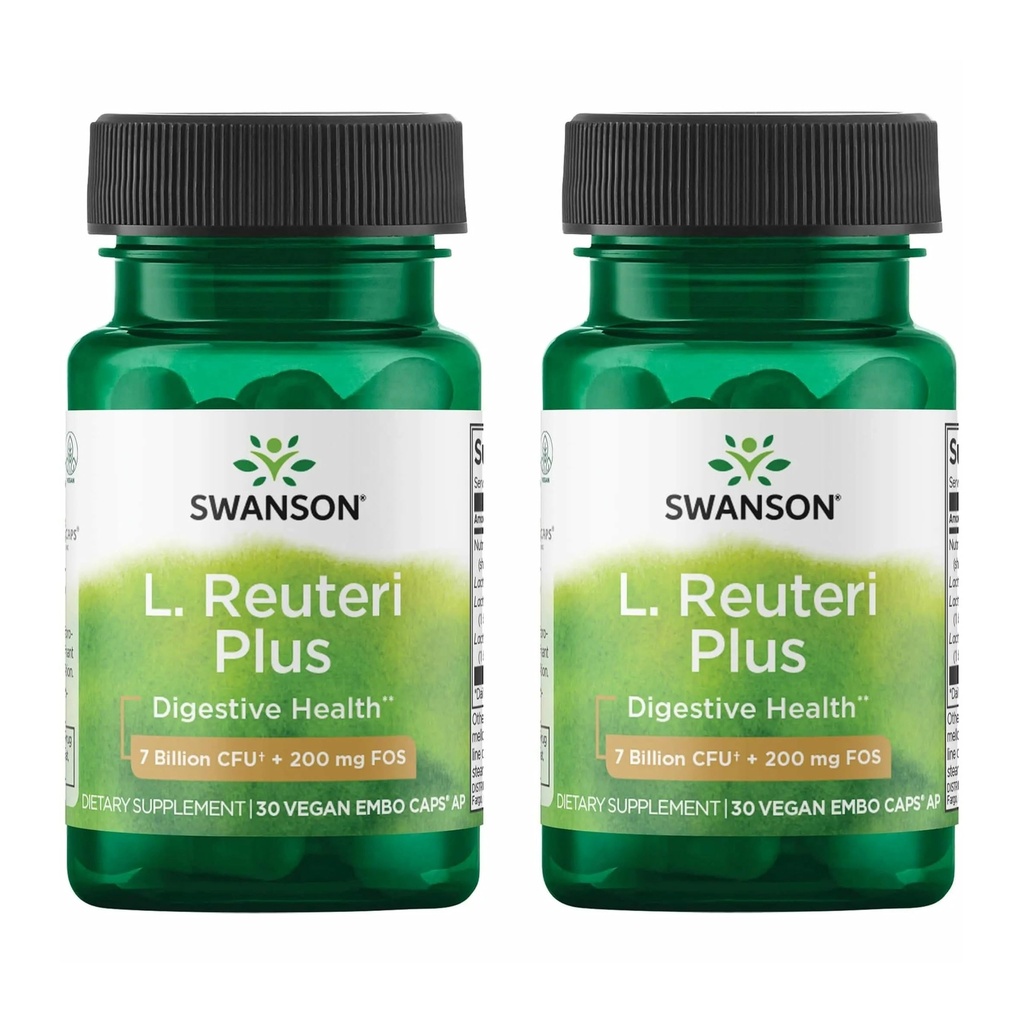 Swanson L. Reuteri Probiotic Plus w/L. Rhamnosus L. Acidophilus & FOS Prebiotic Digestive Support - Προάγει την Υγεία των Ούρων w/ 7 Δισεκατομμύρια CFU ανά κάψουλα - (30 κάψουλες Veggie) (2 Συσκευασία)