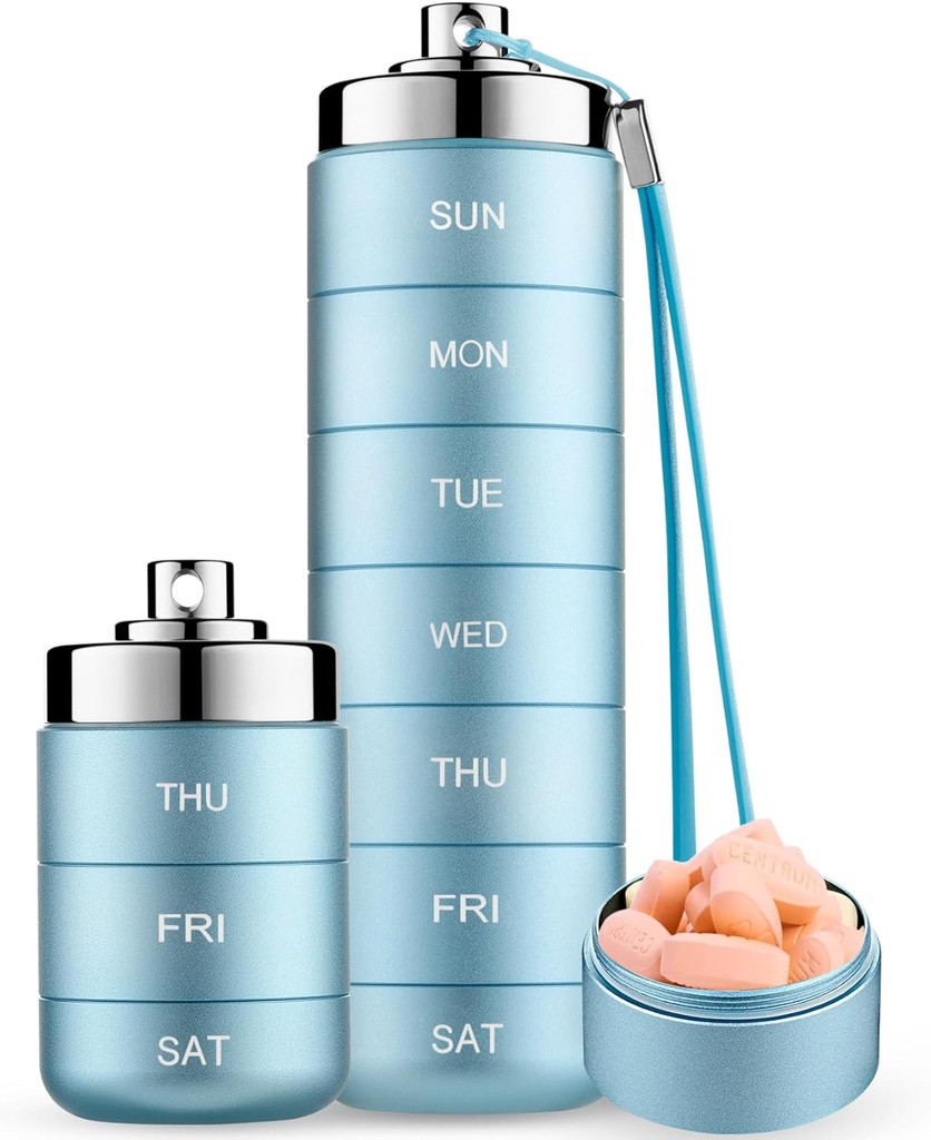 Mossime Metal Pill Organizer Weekly, Stackable Waterproof Travel Pill Box, Large Aluminum Alloy Pill Case Container, BPA Free 7 Day Daily Medicine Organizer for Vitamin, Fish Oil, Supplement