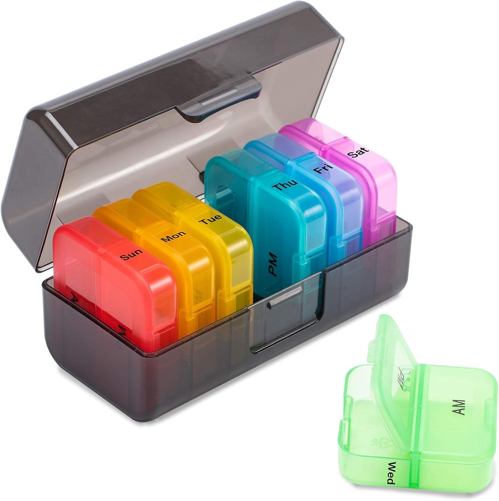 Zoksi Weekly Pill Organizer 2 φορές την ημέρα, Μαύρο 7 ημέρες Am Pm Pill Box, Καθημερινή Am Pm Pm Pill Organizer 7 ημέρα, Φορητή περίπτωση χάπια βιταμίνης, Εβδομαδιαία κουτί χάπια για ιχθυέλαια, βιταμίνη, συμπλήρωμα