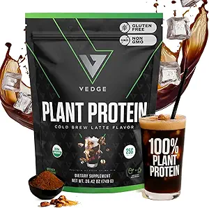 vedge Vegan Protein Powder - Plant Protein Powder with Pea, Pumpkin & Sunflower - USDA Organic, Amino Acids, Dairy Free, Gluten Free, Soy Free, Keto, Non GMO - Cold Brew Latte - 20 Servings