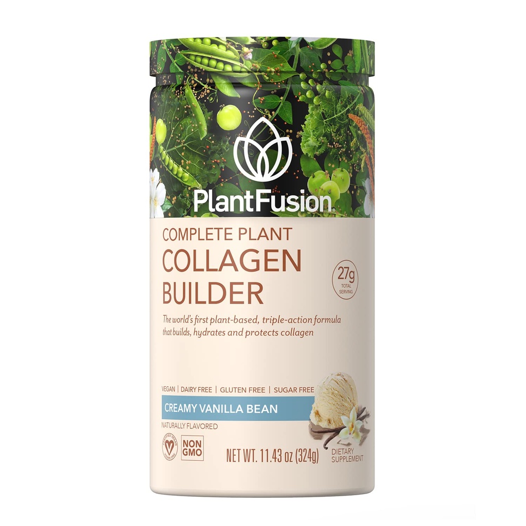 PlantFusion Vegan Collagen Powder - Σκόνη πρωτεΐνης κολλαγόνου φυτού για μυς & αρθρώσεις, μαλλιά, δέρμα & νύχια - Κέτο, χωρίς γλουτένη, χωρίς σόγια, χωρίς ζάχαρη, χωρίς GMO - Βανίλια 11,43 oz