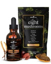 KIKI Green 8 Mushrooms Powder & Liquid Extract Bundle - Mushroom Supplement Complex for Focus & Energy - Lion's Mane, Chaga, Cordyceps, Turkey Tail, Reishi, Shiitake, Maitake - 4 oz, 2 fl oz