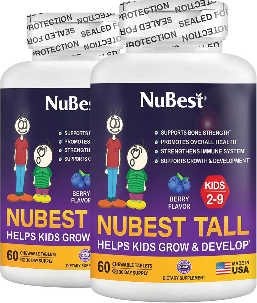 NuBest Tall Kids - Multivitamins & Minerals for Age 2 to 9 - Bone Strength & Immunity Support - Helps Kids, Toddlers Healthy - Animal Shapes - 120 Chewable Berry Tablets | 2 Months Supply