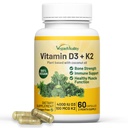 Vegan Vitality Βιταμίνη D3 K2 4000IU (100mcg) με Λάδι καρύδας, 100% Φυτική βάση Βιταμίνη D για Vegan και χορτοφάγους - 60 κάψουλες