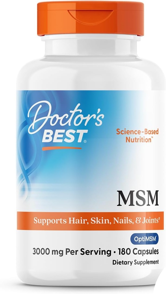 Doctors Best MSM, Supports Hair, Skin, Nails, & Joints, Non-GMO, Gluten Free, 3000 mg Per Serving, 180 Capsules