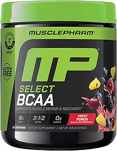MusclePharm Essentials BCAA Powder, Pre & Post Workout Recovery Drink, Supports Muscle Recovery & Energy, Essential Amino Acids, 30 Serv, Fruit Punch