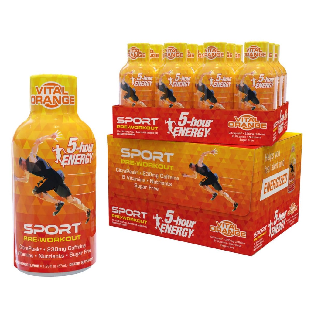5-Hour Ενέργεια Extra Strength Sport Shots με Citrapeak, Vital Orange Flavor, Pre-Workout, 24 Count (1,93 fl oz)