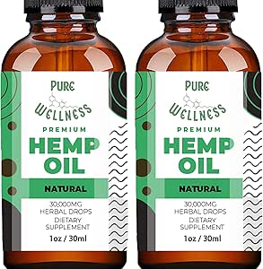 Pure Wellness Hemp Seed Oil Drops Peppermint Flavor for βελτιωμένη Γνωστική Λειτουργία, Ωμέγα 3 6 9 Λιπαρά Οξέα, Βιολογικά, Μη ΓΤΟ, Vegan (Φυσική κάνναβη, 2-πακέτο)