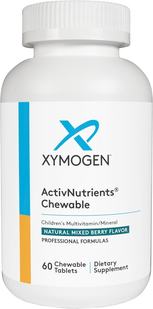 XYMOGEN Παιδικά ActivNutrients Chewable - Mixed Berry Multivitamin for Kids - Multi Vitamin Multimineral for Wellness + Immune Support - Chelated Minerals + B Vitamins with Folate (60 Tablets)