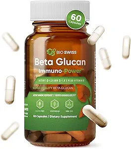 Bio Swiss Beta Glucan Immunity Power - 1,3D-1,6D Glucan with Vitamin D - Immune Support Supplement for Enhanced Defense and Wellness - Vegan, Gluten-Free (60 Capsules)