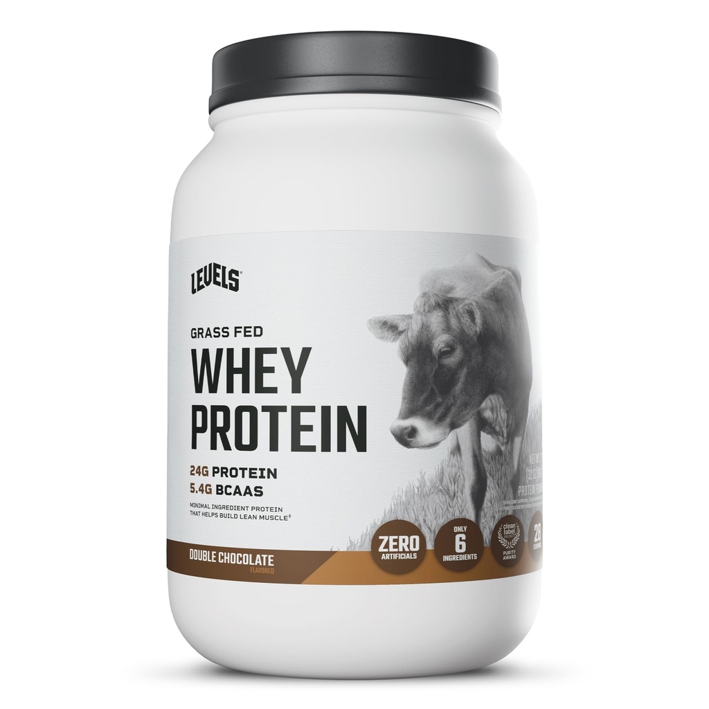 Επίπεδα Grass Fed Whey πρωτεΐνη σκόνη, χωρίς τεχνητά, 24G πρωτεΐνης, διπλή σοκολάτα, 2LB