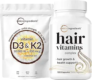 Micro Συστατικά Βιταμίνη D3 10.000iu + K2 200mcg Coconut Oil Softgels & Hair Vitamins Complex Κάψουλες Bundle 2 Pack 