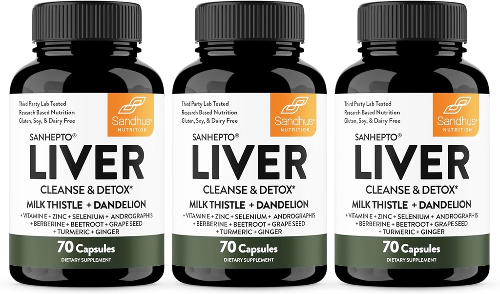 Sandhu's Liver Cleanse Detox & Repair Support | 70 Capsules (Pack of 3) | Herbal Supplement for Liver Health | Milk Thistle Dandelion Root Andrographis with 8 Minerals