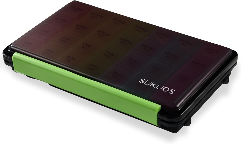 Sukuos Weekly Pill Organizer 7 Day 4 Times a Day, Moisture-Resistant Μεγάλες Ημερήσιες Περιπτώσεις Ιατρικής Χάπια για Βιταμίνη/Πετρελαιόλαδο/Συμπλήρωμα (Μαύρο)