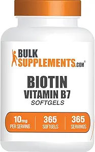 BulkSupplements.com Biotin 10000mcg Softgels - Vitamin B7, Biotin Vitamins for Hair, Skin and Nails, Biotin Supplement - Gluten Free, 1 Softgel per Serving, 365 Count (Pack of 1)