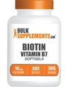BulkSupplements.com Biotin 10000mcg Softgels - Βιταμίνη Β7, Βιταμίνες Βιοτίνης για τα μαλλιά, το δέρμα και τα νύχια, Συμπλήρωμα Βιοτίνης - Χωρίς γλουτένη, 1 Softgel ανά υπηρεσία, 365 Count (Pack of 1)