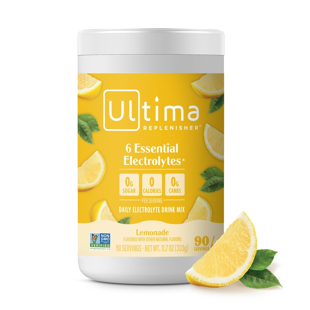 Ultima Repleniser Daily Electrolyte Powder Drink Mix – Χωρίς ζάχαρη – Λεμονάδα, 90 Σερβιέτες – Ενυδατική σκόνη με 6 Ηλεκτρόλυτα και Ιχνηλάτηση Ορυκτών – Κετό Φιλικό, Vegan, Μη ΓΤΟ