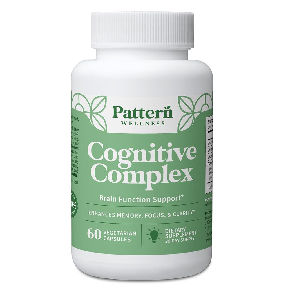 Pattern Wellness Cognitive Complex Supplement – Υποστηρίζει τη μνήμη, την εστίαση, τη διανοητική καθαρότητα, και την υγεία του εγκεφάλου – Mane του Λέοντος, Bacopa, Β Βιταμίνες – 60 κάψουλες χορτοφάγων