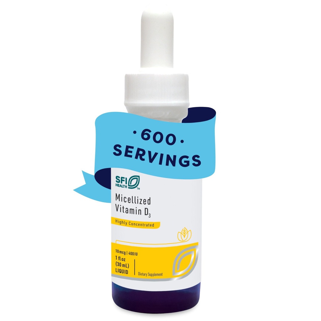 Klaire Labs SFI Health Micellized Vitamin D3 Liquid for Children, Infants & Adults - 400 IU Vitamin D per Drop - Κατάλληλο για Παιδιά - Ανοσοποιητική Υποστήριξη - Mango Orange Flavor Drops (600 Servings / 1 fl oz)