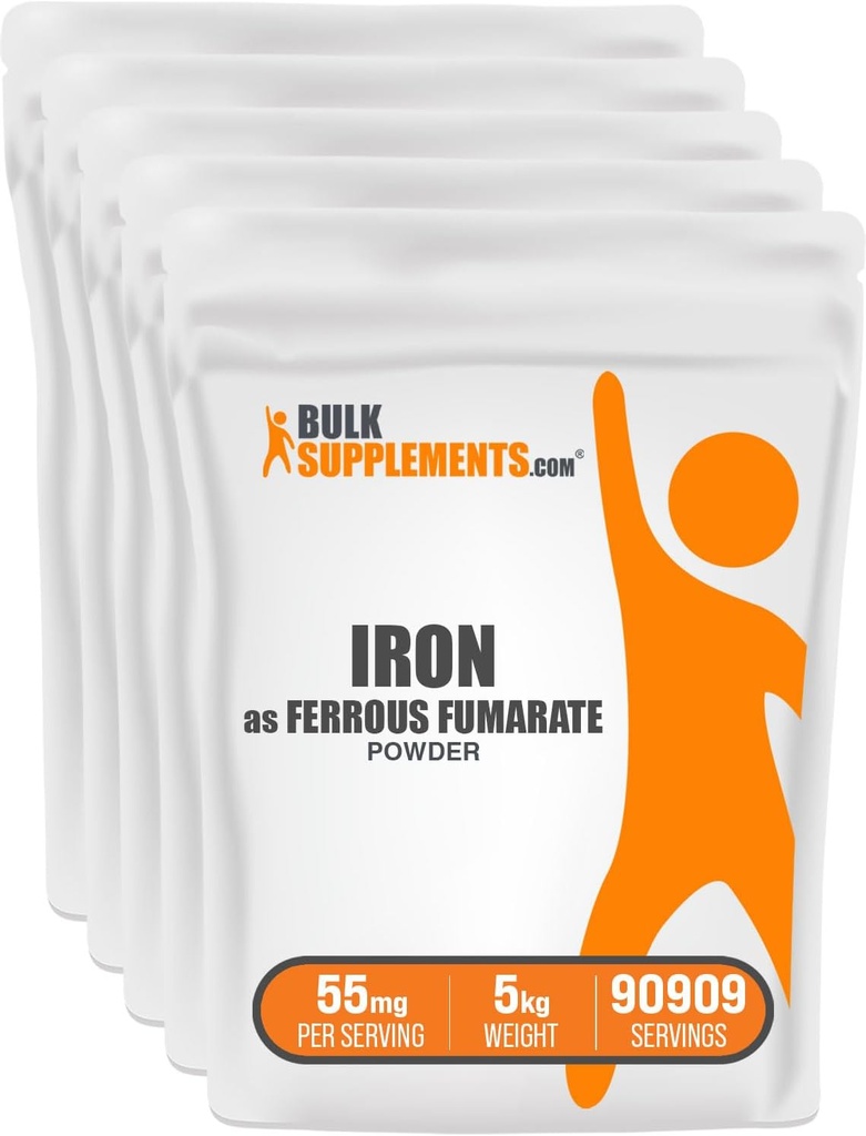 BulkSupplements.com Σκόνη Ferrous Fumarate - Essential Mineral, Συμπλήρωμα σιδήρου για άνδρες και γυναίκες - Χωρίς γλουτένη, 55mg ανά Σερβίρισμα, 1kg (2,2 lbs) (πακέτο των 5)