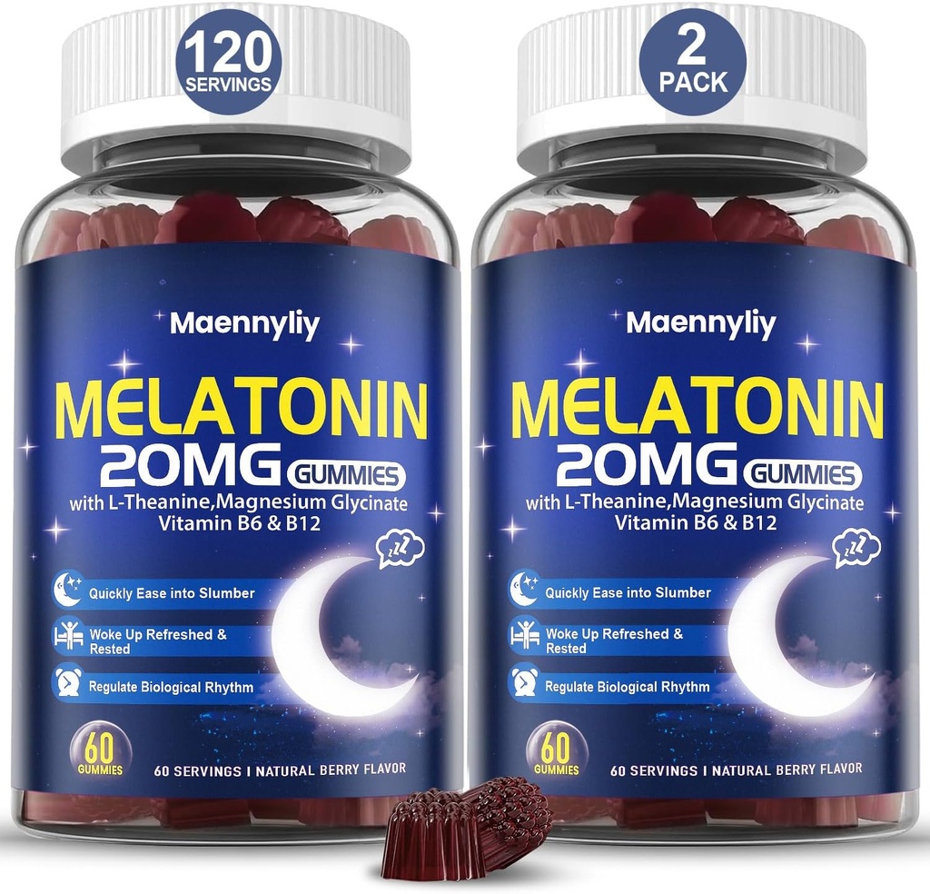 Μελατονίνη 20mg Gummies για ενήλικες - Ζάχαρη Χωρίς Μελατονίνη Gummies Επιπλέον δύναμη με L-Θεανίνη, Μαγνήσιο, Ashwagandha, Κουρκουμάς, D3 & Ψευδάργυρος - Μη-Habit Forming