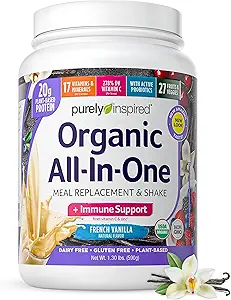 Purely Inspired All-in-One Vegan Protein Powder for Men & Women, French Vanilla (16 Servings) - Φυτική Βιολογική Πρωτεΐνη Σκόνη για Ανακινήσεις & Smoothies - Αντικατάσταση διατροφικού γεύματος χωρίς γλουτένη
