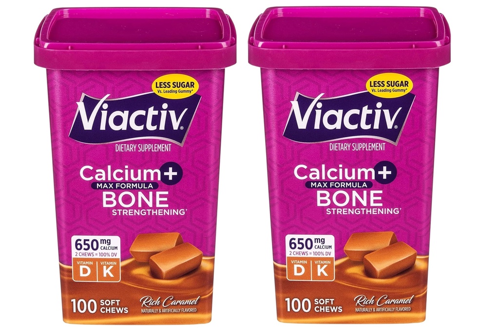 Viactiv Max Formula Calcium +Vitamin D3 συμπλήρωμα για την υγεία των οστών, πλούσιο καραμελέ, 100 μαλακά μάσημα - 2 συσκευασίες