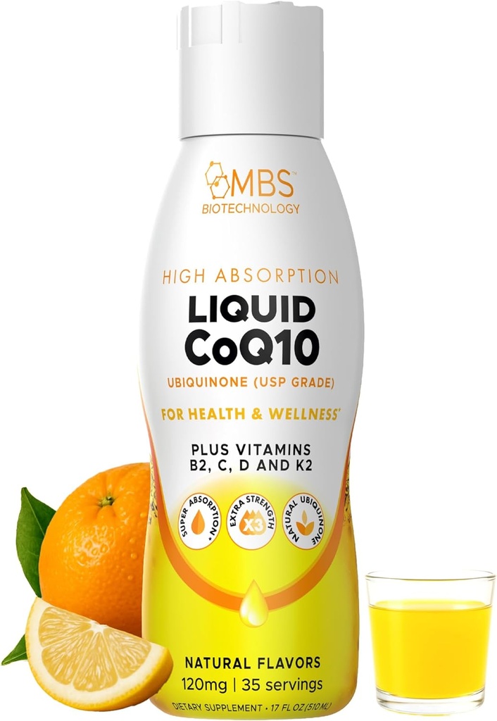 Liquid CoQ10 120mg of Bioavailable Ubiquinone for Superior Absorption. Support Heart, Bone, and Skin Health with a Natural Antioxidant. 35 Servings in a Convenient 17 oz Bottle.