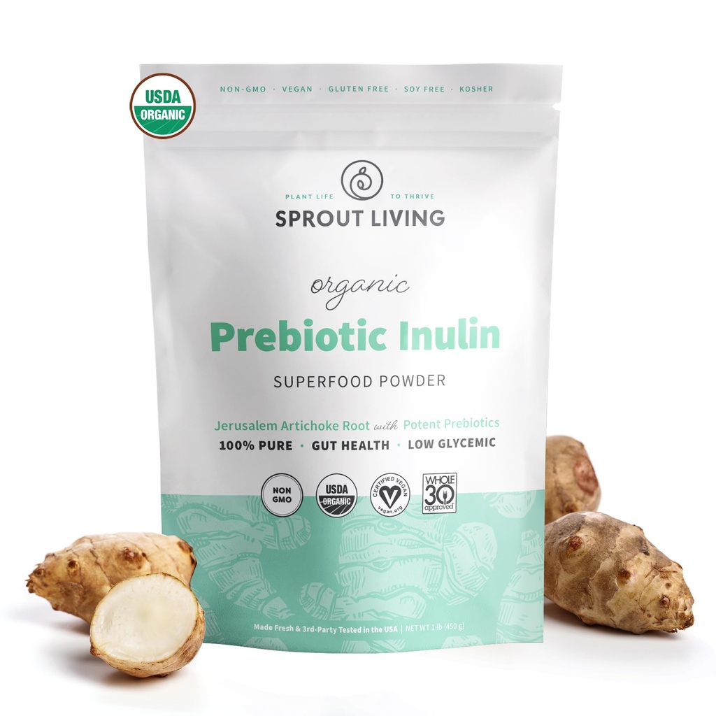 Βιολογική Ινουλίνη με FOS Prebiotic Powder, Soluble Fiber for Leaky Gut, Bloating, Digestion, Feed Friendly Bacteries (Probiotics), 1 Scoop Daily, 1 lb (90 Servings)