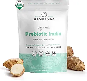 Βιολογική Ινουλίνη με FOS Prebiotic Powder, Soluble Fiber for Leaky Gut, Bloating, Digestion, Feed Friendly Bacteries (Probiotics), 1 Scoop Daily, 1 lb (90 Servings)