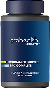 ProHealth Nicotinamide Riboside Pro Complete NAD+ Supplement. 500mg Patented Niagen NR (The Active Ingredient in NMN), Plus 250mg TMG, Plus 500mg Trans-Resveratrol. Equal to 690mg of NMN. 30 Servings