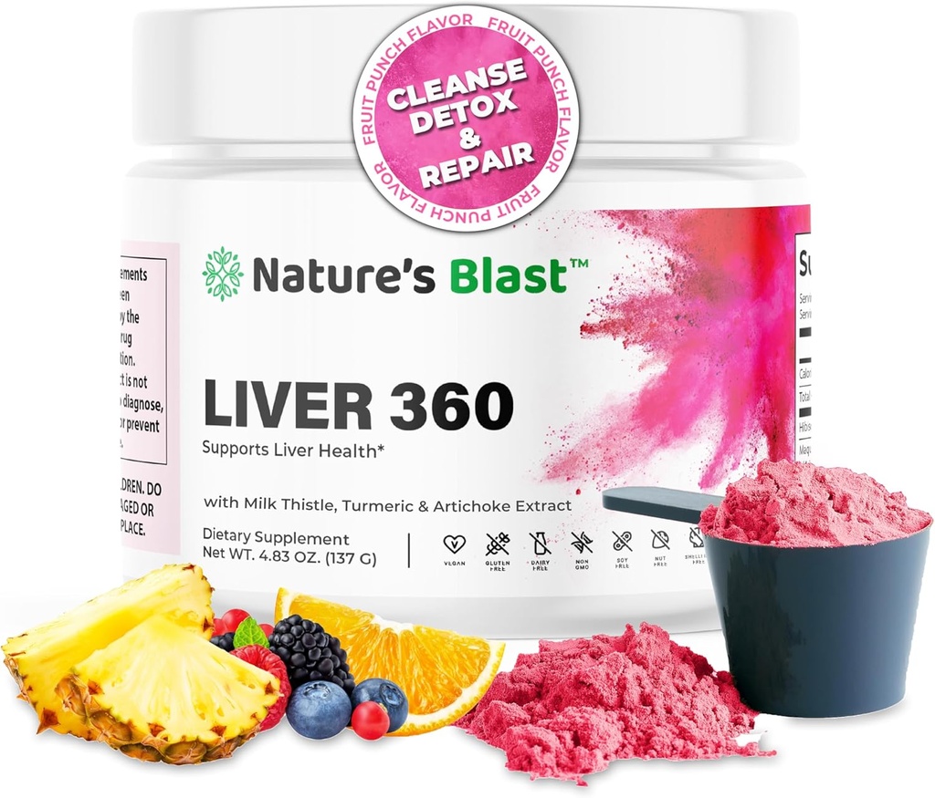 Liver 360 - Liver Cleanse Detox & Repair Powder with Milk Thittle, Turmeric & Artichoke Extract Fruit Punch Flavor – 30 Σερβιέτες