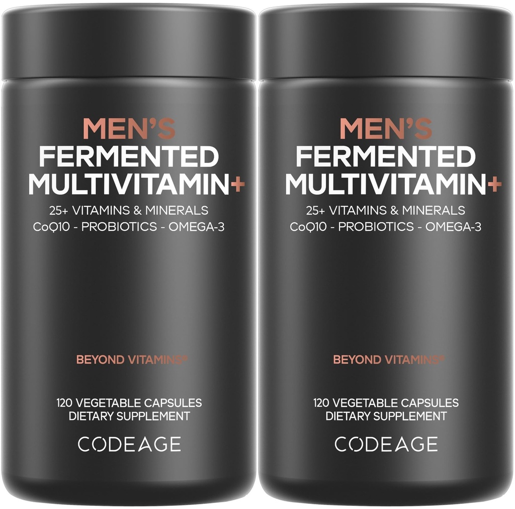 Codeage Men’s Daily Multivitamin – 25+ Ουσιώδεις Βιταμίνες & Ορυκτά, Βιολογικά Ολόκληρα Τρόφιμα, Προβιοτικά, Ωμέγα-3, Ψευδάργυρος, Βιταμίνες A, B, C, D, E & K, 2 Pack