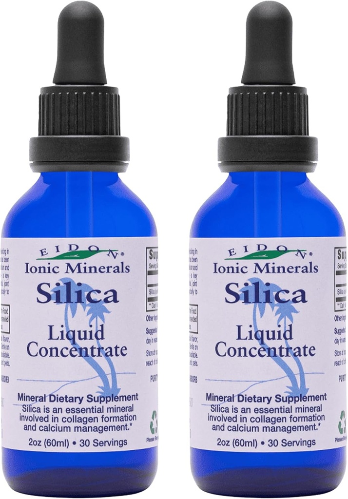 Eidon Liquid Silica Mineral Concentrate - Συμπλήρωμα Silica για τα μαλλιά, το δέρμα και τα νύχια, Silica σταγόνες για την υποστήριξη της παραγωγής κολλαγόνου, Δεν Προστέθηκε Ζάχαρη - 2 oz, 2 Pack