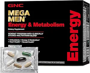 GNC Mega Men Ενέργεια και Μεταβολισμός Πρόγραμμα Vitapak, Βολικό, Πλήρης Διατροφή, 5 Προϊόντα σε 1 Πακέτο, Θερμογόνο, 300mg καφεΐνη, 30 ημερήσιες συσκευασίες
