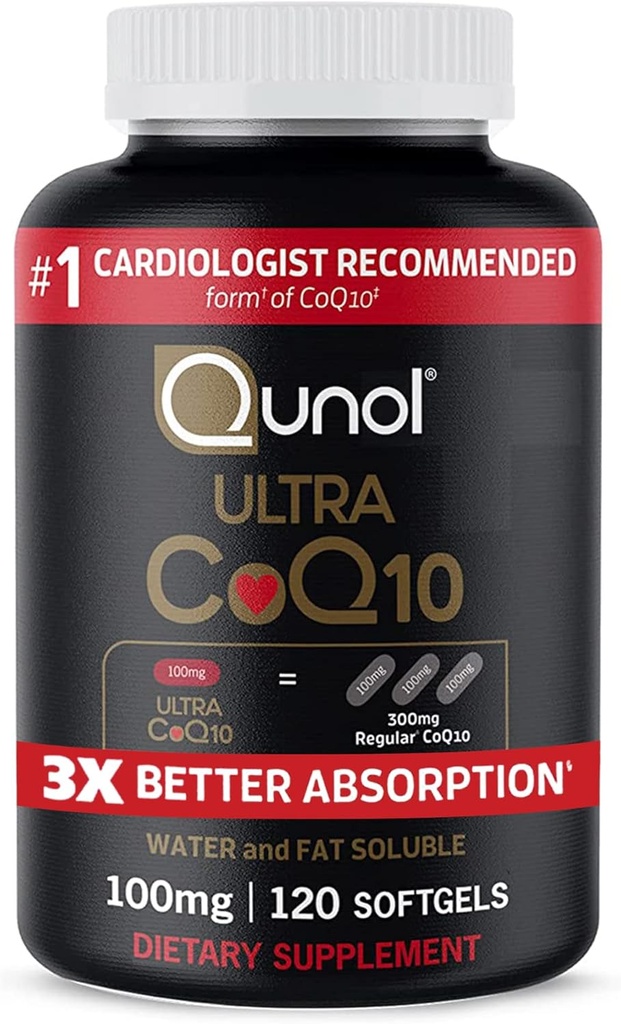 Qunol CoQ10 100mg Softgels, Qunol Ultra CoQ10 100mg, 3x Better Absorption, Antioxidant for Heart Health & Energy Production, Coenzyme Q10 Vitamins and Supplements, 120 Count (Pack of 24)
