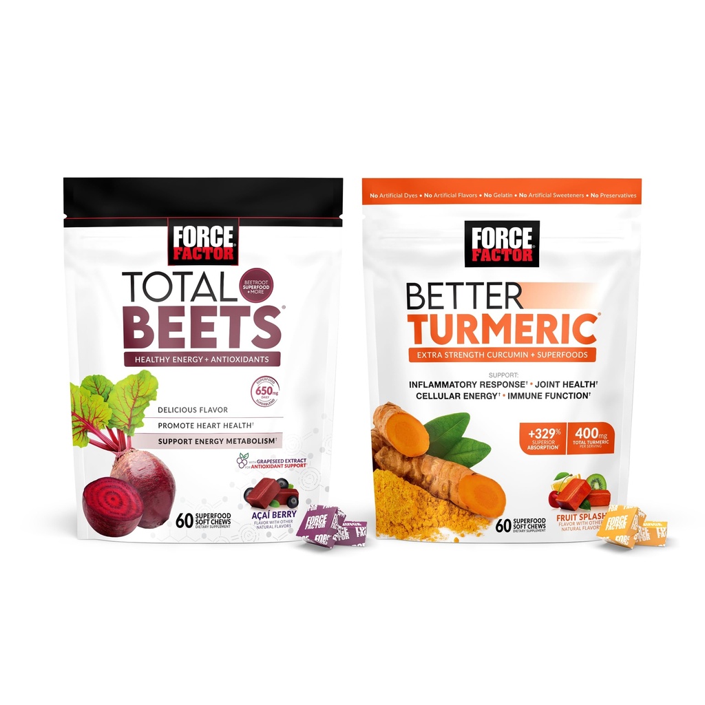 Force Factor Total Beets Μαλακά μάσημα, 60 μάσημα & καλύτερο συμπλήρωμα κοινής υποστήριξης κουρκουμά, 60 μαλακά μάσημα