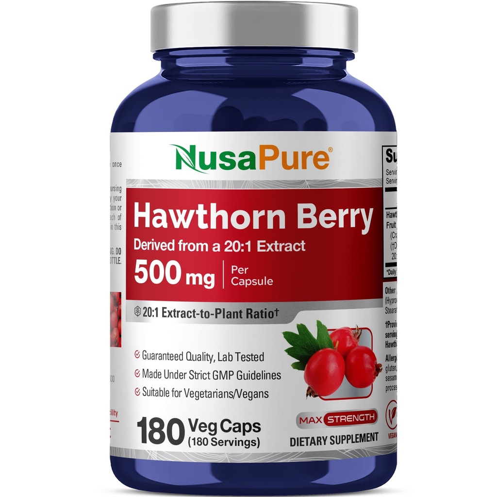 NusaPure Hawthorn Berry, 500mg, 180 Veg Capsules (Vegan, Non-GMO)