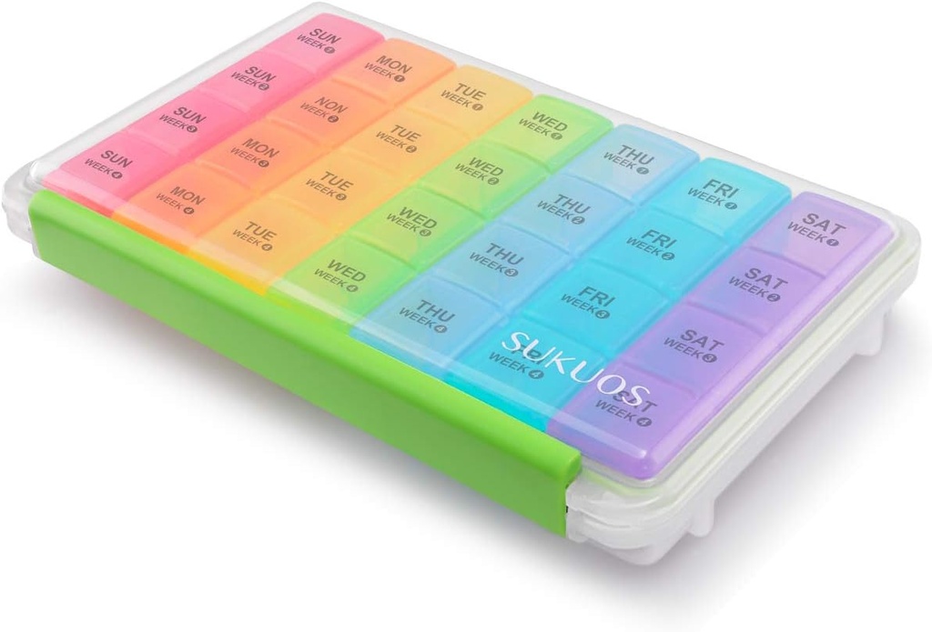 Sukuos Monthly Pill Organizer 28 Ημέρα, μεγάλες περιπτώσεις Moisture-Resistant Pill Box με Dust-Proof Box και Clear Lid για βιταμίνη / Fish Oil / Συμπληρωματικά, εύκολο να ανοίξει και καθαρό
