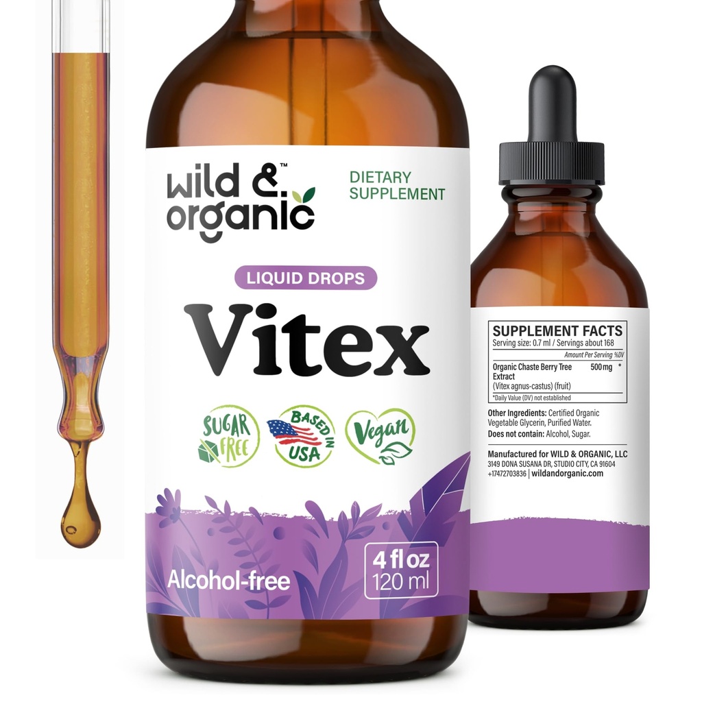 Βάμμα Wild & Organic Vitex - Συμπλήρωμα Vitex Chasteberry για γυναίκες - Εκχύλισμα υγρού δέντρου chaste Berry για καλή διάθεση - Vegan, ζάχαρη & αλκοόλ-ελεύθερος βότανο σταγόνες - 4 fl oz