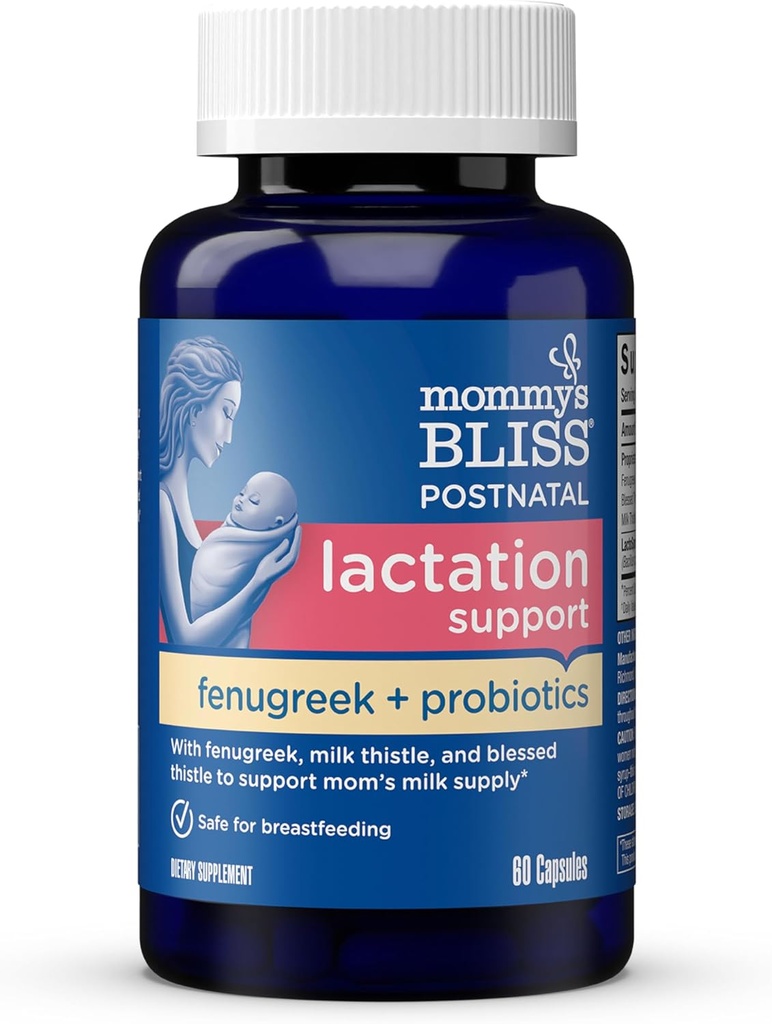 Mommy's Bliss Postnatal Lactation Support Supplement with Probiotics: Support Breastfeeding Milk Supply with Fenugreek, Blessed & Milk Thistle, Postpartum Immune Health While Nursing (60 Servings)