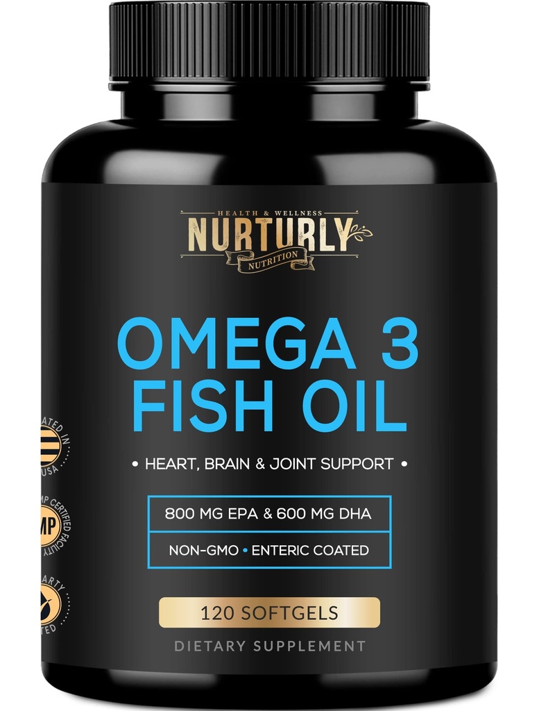 Omega 3 Fish Oil 2000mg, 800mg EPA και 600mg DHA - Enteric Coated and Burpless - Υποστηρίζει τον εγκέφαλο, και την καρδιά - Burpless, μη GMO, 3ο μέρος εργαστήριο δοκιμαστεί και NSF Certified - 120 Softgels