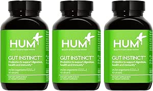 HUM Gut Instinct Daily Probiotics for Women and Men, Digestive Health, Lactobacillus, Bifidobacterium Strains for Immune Support, Probiotic Supplement for Healthy Gut Diversity, 90 Κάψουλες