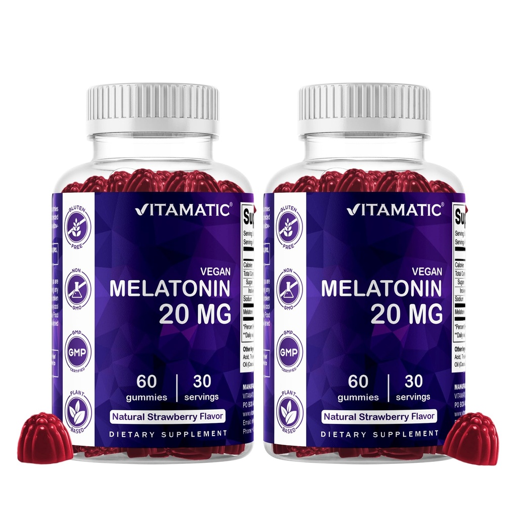Vitamatic Melatonin 20mg Gummies for Adults, 30 Servings - 60 Count - Non-Habit Forming Supplement (πακέτο του 2)